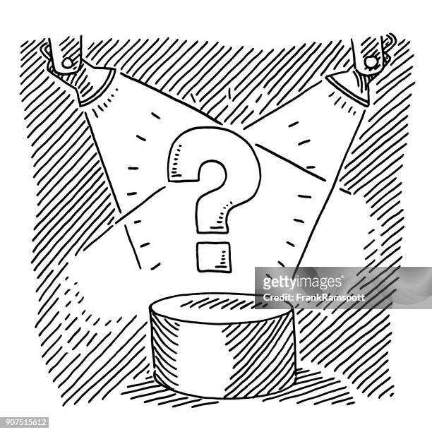 stage lights question mark podium drawing - sketching brand stock illustrations