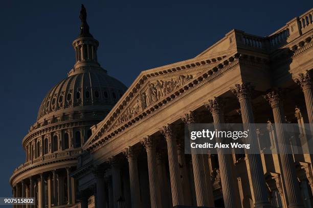 The U.S. Capitol is seen in the morning hours January 20, 2018 in Washington, DC. The U.S. Government is being shut down after the Senate failed to...