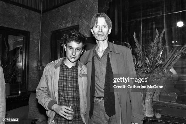 American film maker Harmony Korine poses for a photo with American poet, author and musician Jim Carroll at a party for the film "Trees Lounge" in...