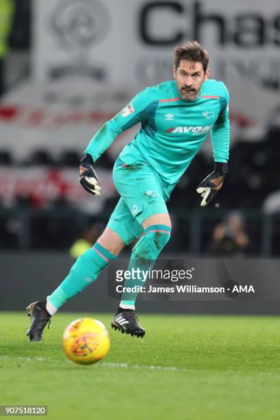 Scott Carson of Derby County during the Sky Bet Championship match between Derby County and Bristol City at iPro Stadium on January 19, 2018 in...