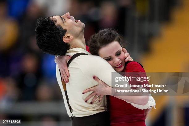 Anna Cappellini and Luca Lanotte of Italy compete in the Ice Dance Free Dance during day four of the European Figure Skating Championships at...