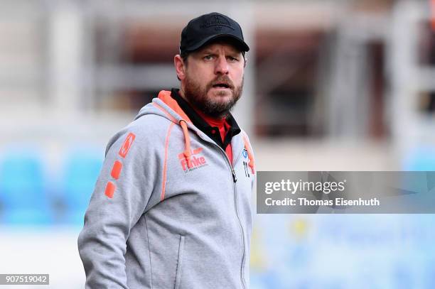 Coach Steffen Baumgart of Paderborn reacts during the 3. Liga match between Chemnitzer FC and SC Paderborn 07 at community4you ARENA on January 20,...