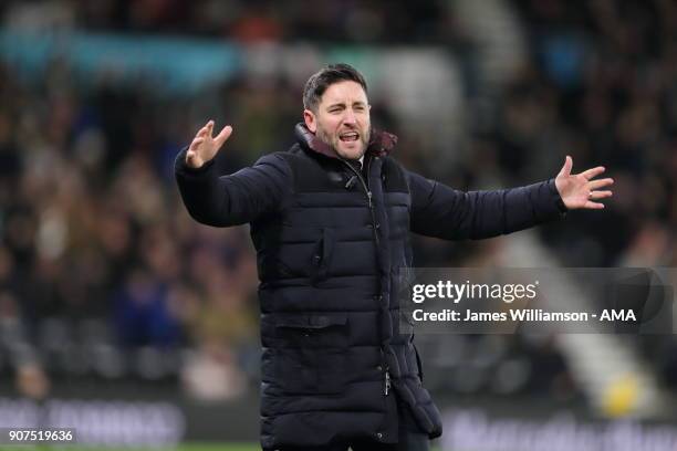 Bristol City manager Lee Johnson during the Sky Bet Championship match between Derby County and Bristol City at iPro Stadium on January 19, 2018 in...