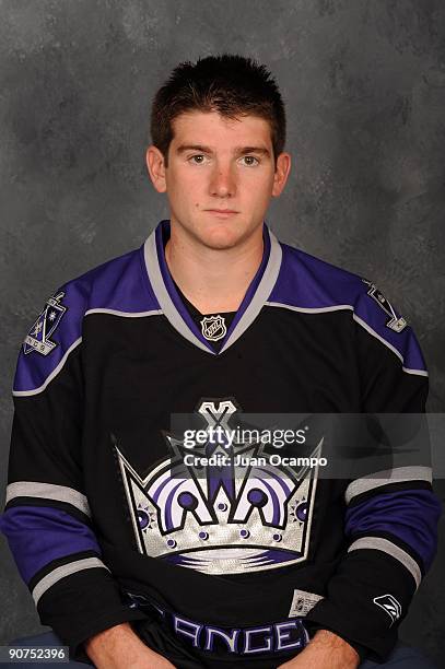 Jonathan Quick of the Los Angeles Kings poses for his official headshot for the 2009-2010 NHL season on September 12, 2009 at the Toyota Sports...