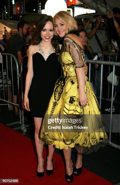 Ellen Page and Drew Barrymore at Yonge Dundas Square on September 13, 2009 in Toronto, Canada.