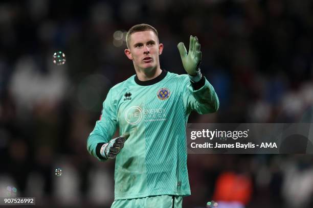 Dean Henderson of Shrewsbury Town during the Emirates FA Cup Third Round Repaly match between West Ham United and Shrewsbury Town at London Stadium...