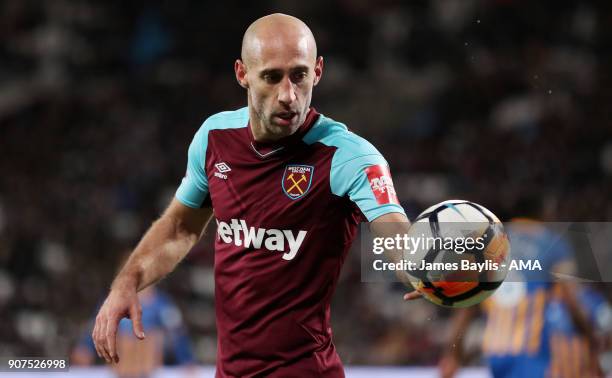 Pablo Zabaleta of West Ham United during the Emirates FA Cup Third Round Repaly match between West Ham United and Shrewsbury Town at London Stadium...