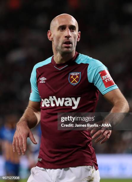 Pablo Zabaleta of West Ham United during the Emirates FA Cup Third Round Repaly match between West Ham United and Shrewsbury Town at London Stadium...