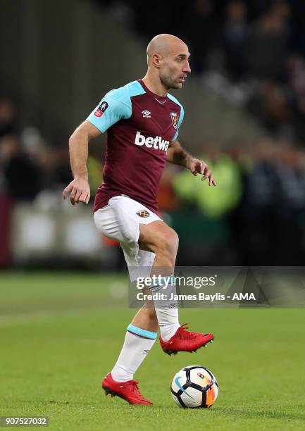 Pablo Zabaleta of West Ham United during the Emirates FA Cup Third Round Repaly match between West Ham United and Shrewsbury Town at London Stadium...