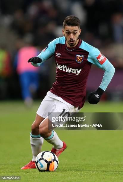 Manuel Lanzini of West Ham United during the Emirates FA Cup Third Round Repaly match between West Ham United and Shrewsbury Town at London Stadium...