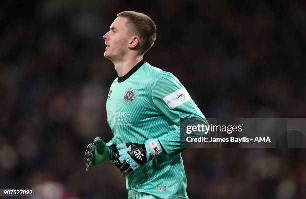 Dean Henderson of Shrewsbury Town during the Emirates FA Cup Third Round Repaly match between West Ham United and Shrewsbury Town at London Stadium...