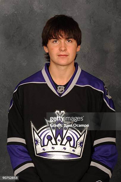 Andrei Loktionov of the Los Angeles Kings poses for his official headshot for the 2009-2010 NHL season on September 12, 2009 at the Toyota Sports...