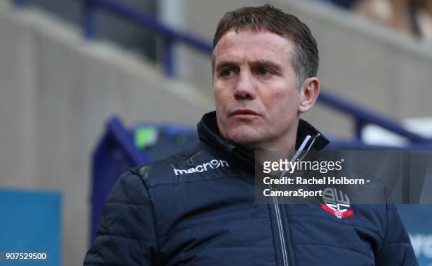 Bolton Wanderers Manager Phil Parkinson during the Sky Bet Championship match between Bolton Wanderers and Ipswich Town at Macron Stadium on January...