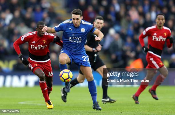 Matty James of Leicester City runs with the ball during the Premier League match between Leicester City and Watford at The King Power Stadium on...