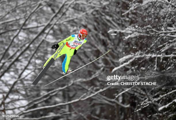 Germany's Richard Freitag soars through the air during his training jump of the individual competition of the ski-flying world championships in...
