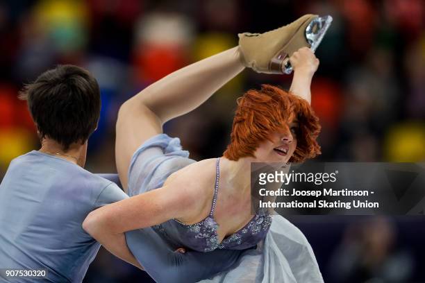 Tiffany Zagorski and Jonathan Guerreiro of Russia compete in the Ice Dance Free Dance during day four of the European Figure Skating Championships at...