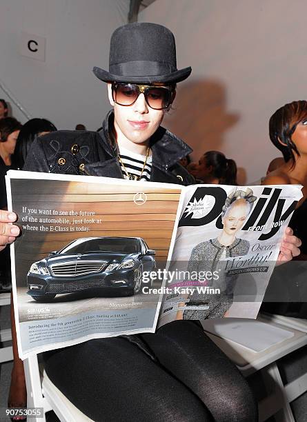 Adam Bertrand attends Mercedes-Benz Fashion Week at Bryant Park on September 14, 2009 in New York City.