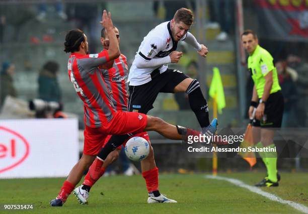 Riccardo Gagliolo of Parma Calcio competes for the ball whit Mariano Arini of US Cremonese during the serie B match between US Cremonese and Parma FC...