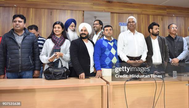 MLAs of Aam Aadmi Party during a press conference after a meeting with Delhi CM Arvind Kejriwal as Election commission disqualified AAP MLA's at CM...