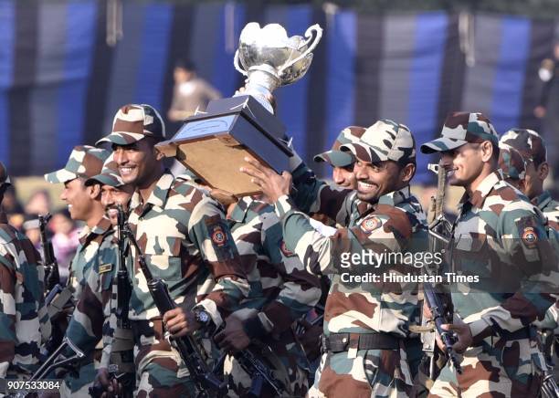 Maharashtra Police Commandos during the closing ceremony of 8th All India Police Commando Competition at National Security Guard Campus Manesar, on...