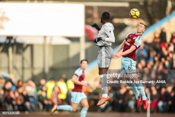 Romelu Lukaku of Manchester United and Ben Mee of Burnley during the Premier League match between Burnley and Manchester United at Turf Moor on...