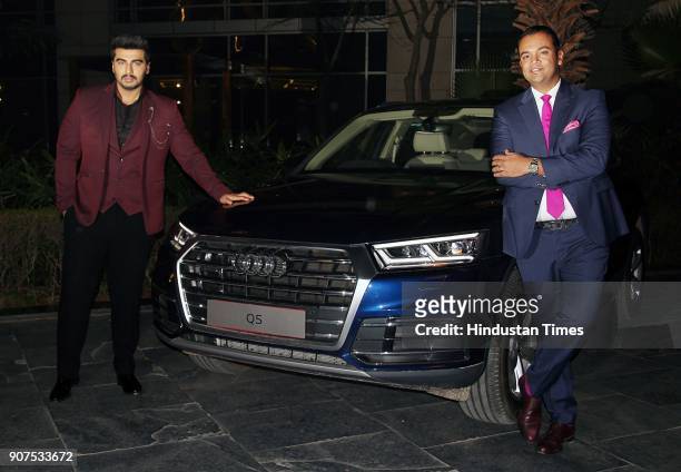 Rahil Ansari, Head, Audi India, and Bollywood actor Arjun Kapoor during the launch of Audi Q5 at GMR Grounds, Aerocity, on January 18, 2018 in New...
