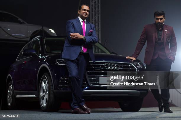 Rahil Ansari, Head, Audi India, and Bollywood actor Arjun Kapoor during the launch of Audi Q5 at GMR Grounds, Aerocity, on January 18, 2018 in New...