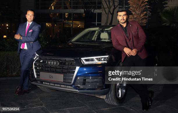 Rahil Ansari, Head, Audi India, and Bollywood actor Arjun Kapoor during the launch of Audi Q5 at GMR Grounds, Aerocity, on January 18, 2018 in New...
