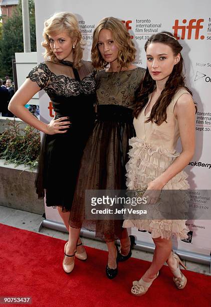 Actress Georgia King, actress Amy Ferguson and actress Rooney Mara attend the "Tanner Hall" Premiere at the Isabel Bader Theatre during the 2009...