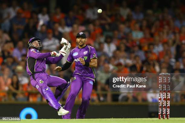 Matthew Wade of the Hurricanes throws the ball looking for a run-out during the Big Bash League match between the Perth Scorchers and the Hobart...