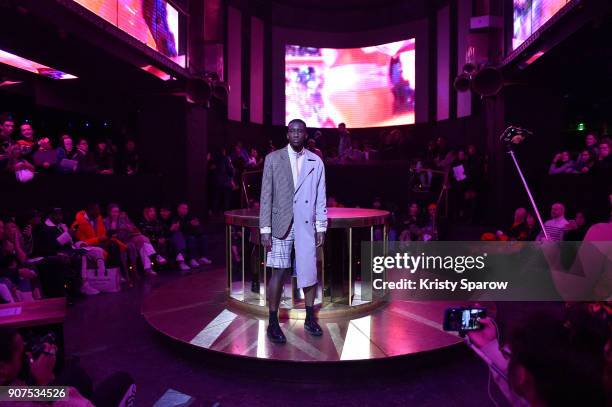 Model poses on the runway during the Andrea Crews Menswear Fall/Winter 2018-2019 show as part of Paris Fashion Week on January 20, 2018 in Paris,...