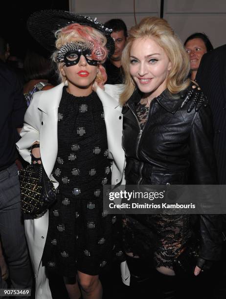 Lady Gaga and Madonna attend the Marc Jacobs 2010 Spring Fashion Show at the NY State Armory on September 14, 2009 in New York City.