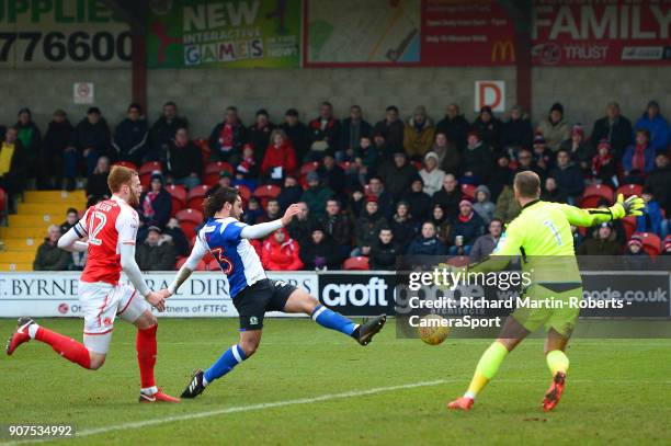 Blackburn Rovers' Bradley Dack scores his side's first goal during the Sky Bet League One match between Fleetwood Town and Blackburn Rovers at...