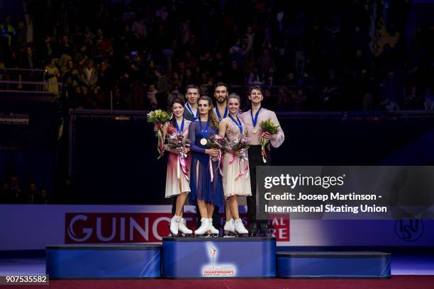 Ekaterina Bobrova and Dmitri Solovievof Russia, Gabriella Papadakis and Guillaume Cizeron of France and Alexandra Stepanova and Ivan Bukin of Russia...