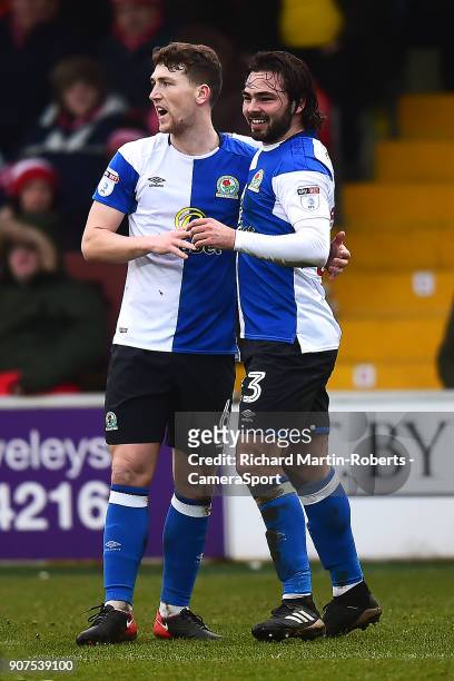 Blackburn Rovers' Bradley Dack celebrates scoring his side's first goal with Richard Smallwood during the Sky Bet League One match between Fleetwood...