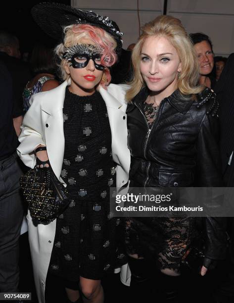 Lady Gaga and Madonna attend the Marc Jacobs 2010 Spring Fashion Show at the NY State Armory on September 14, 2009 in New York City.