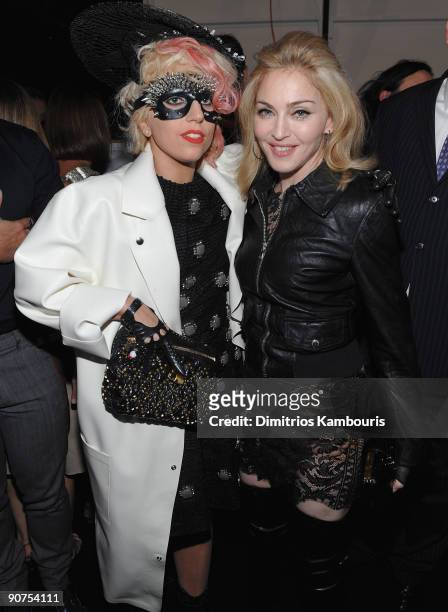 Lady Gaga and Madonna attend the Marc Jacobs 2010 Spring Fashion Show at the NY State Armory on September 14, 2009 in New York City.