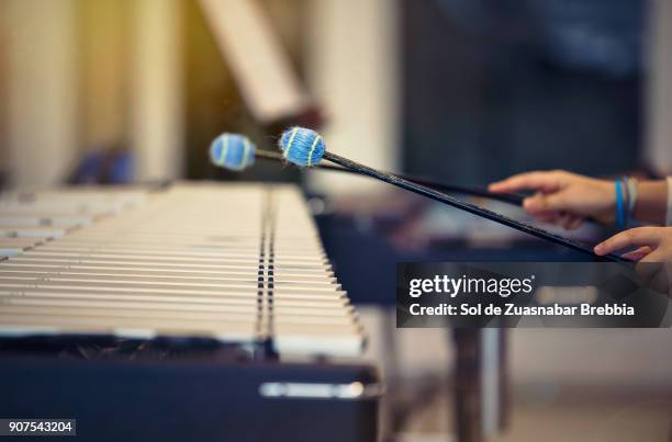 close-up of hands playing the vibraphone - vibraphone stock pictures, royalty-free photos & images