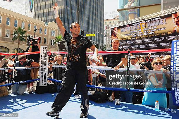 Juan Manuel Marquez trains in front of the Kodak Theatre on Hollywood Boulevard in Hollywood, California on September 14, 2009. Marquez will face...