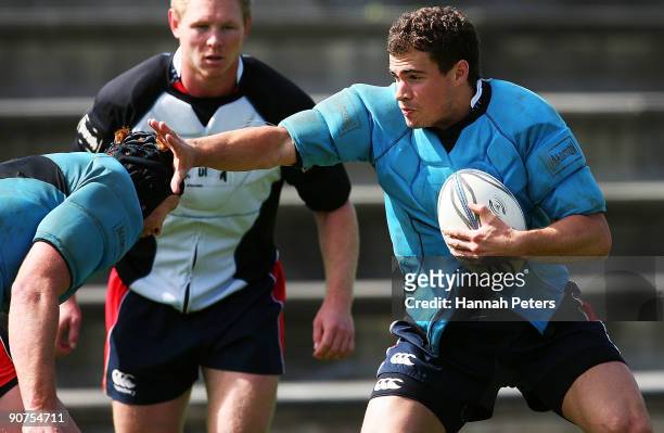 Adam Siddall hands off a tackle during an Auckland training session at Unitec on September 15, 2009 in Auckland, New Zealand.