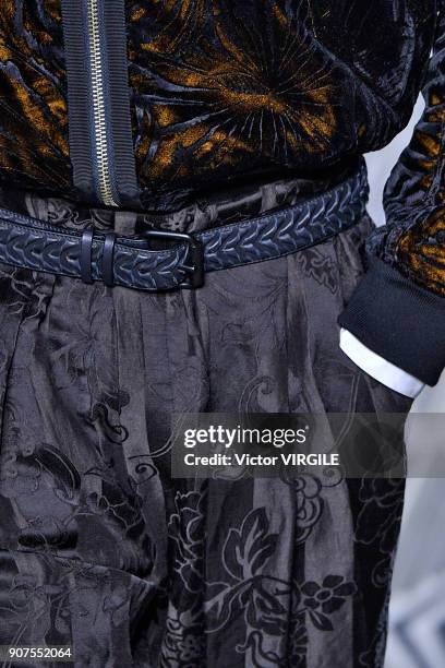 Model walks the runway during the Haider Ackermann Menswear Fall/Winter 2018-2019 show as part of Paris Fashion Week on January 17, 2018 in Paris,...