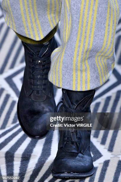 Model walks the runway during the Haider Ackermann Menswear Fall/Winter 2018-2019 show as part of Paris Fashion Week on January 17, 2018 in Paris,...