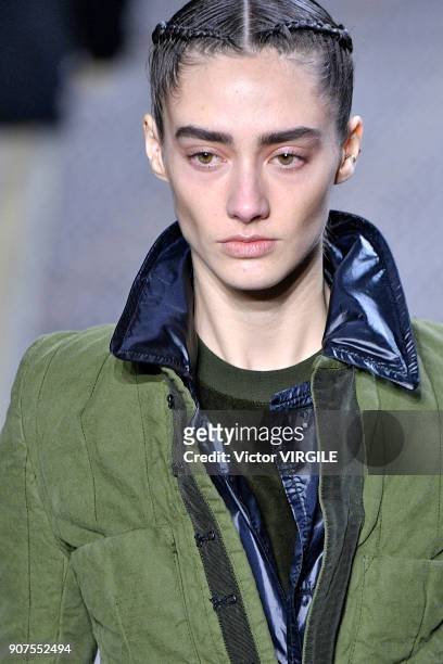 Model walks the runway during the Haider Ackermann Menswear Fall/Winter 2018-2019 show as part of Paris Fashion Week on January 17, 2018 in Paris,...