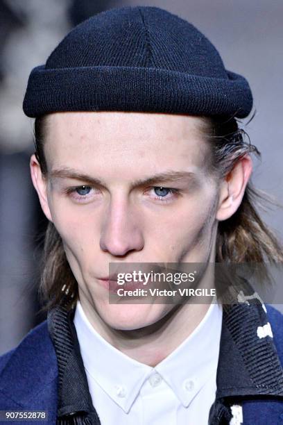 Model walks the runway during the Haider Ackermann Menswear Fall/Winter 2018-2019 show as part of Paris Fashion Week on January 17, 2018 in Paris,...