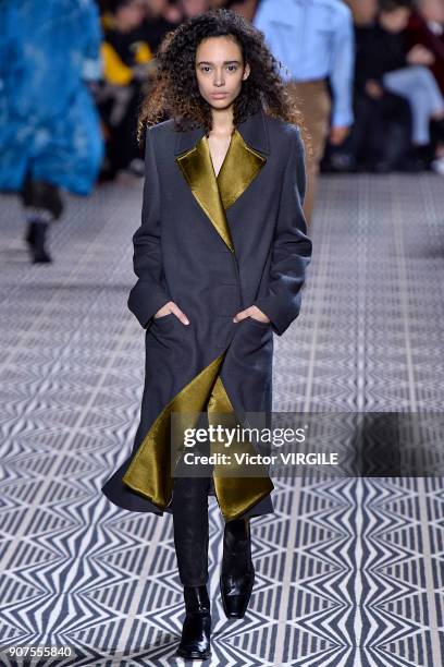 Model walks the runway during the Haider Ackermann Menswear Fall/Winter 2018-2019 show as part of Paris Fashion Week on January 17, 2018 in Paris,...