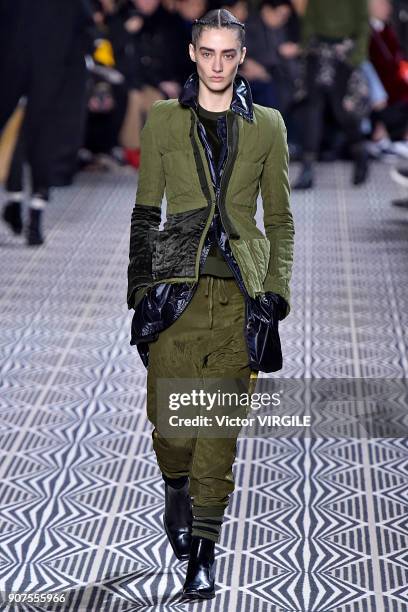 Model walks the runway during the Haider Ackermann Menswear Fall/Winter 2018-2019 show as part of Paris Fashion Week on January 17, 2018 in Paris,...