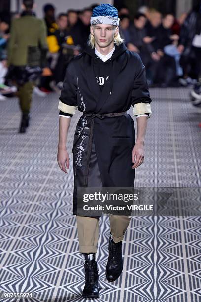 Model walks the runway during the Haider Ackermann Menswear Fall/Winter 2018-2019 show as part of Paris Fashion Week on January 17, 2018 in Paris,...