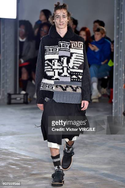 Model walks the runway during the Facetasm Menswear Fall/Winter 2018-2019 show as part of Paris Fashion Week on January 17, 2018 in Paris, France