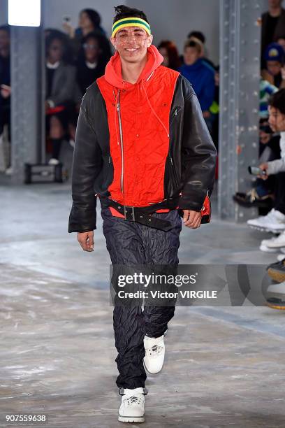 Model walks the runway during the Facetasm Menswear Fall/Winter 2018-2019 show as part of Paris Fashion Week on January 17, 2018 in Paris, France