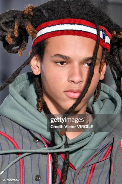 Model walks the runway during the Facetasm Menswear Fall/Winter 2018-2019 show as part of Paris Fashion Week on January 17, 2018 in Paris, France